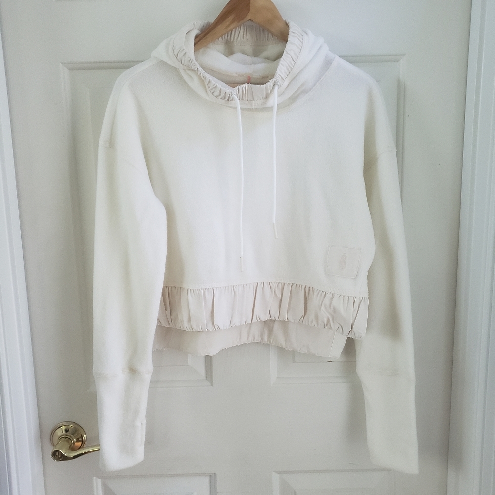 FP Movement Snood Mood Layer in Cream - Cropped Hoodie Ruffle Hem XS